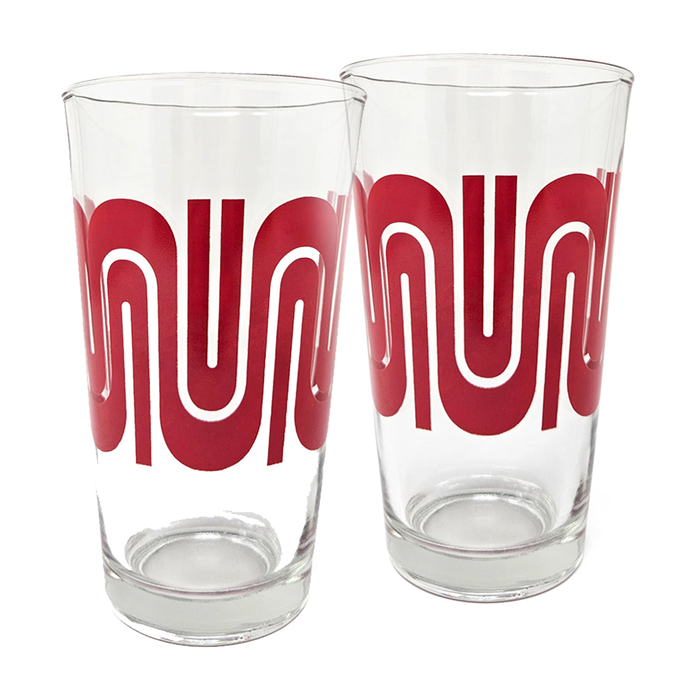  Set of 2 pint glasses with Muni Worm logo.