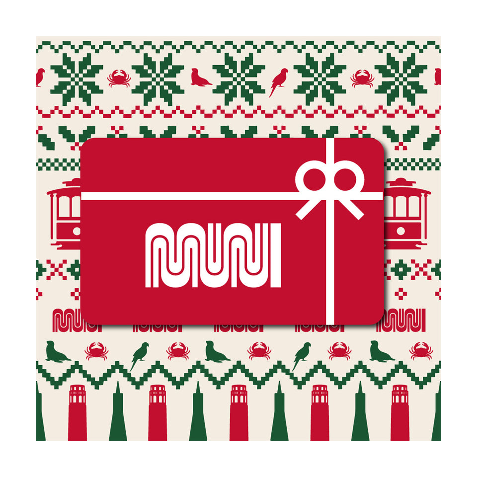 Muni Store gift card image on decorative background.